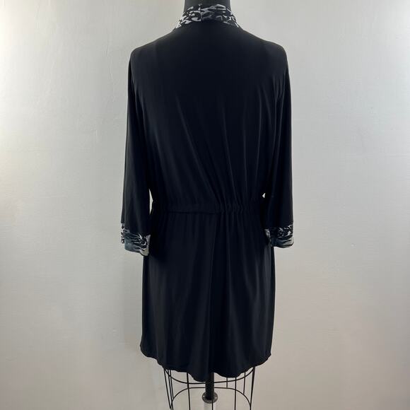 JOSIE Natori Black Robe Leopard Print Open Front Tie Waist Long Sleeve Size L - Picture 6 of 9